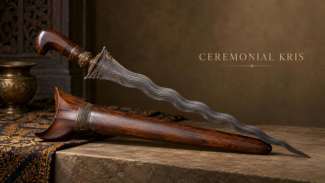 A beautifully crafted ceremonial kris, showcasing intricate design and cultural significance, perfect for collectors or decorative purposes.