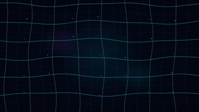 Undulating Cyan Grid with Glowing Particles on a Dark Background