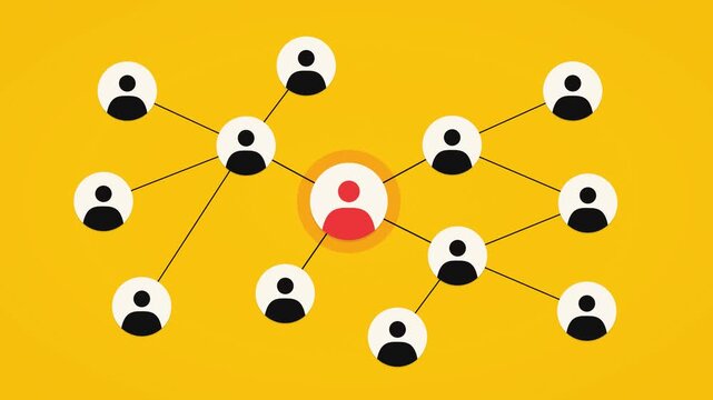 Social network connection mesh animation on yellow background