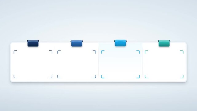 Animated four segmented cards infographic template with colored tabs