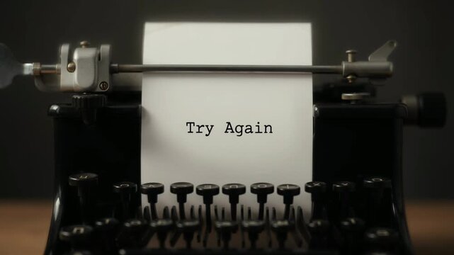 Vintage Typewriter with "Try Again" Message on Paper, Symbolizing Persistence and Second Chances in Business and Creativity