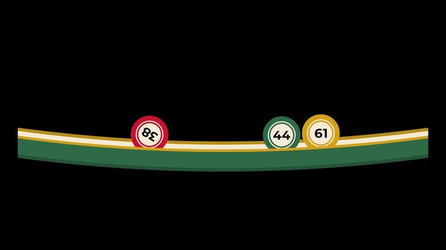 Six lottery balls roll into the tray one by one, seamless loop