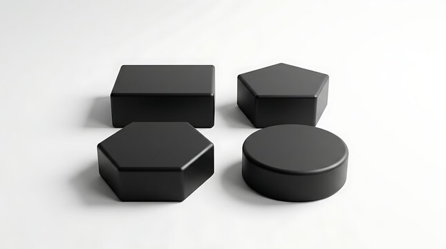 3d render of various black geometric shapes isolated on white background