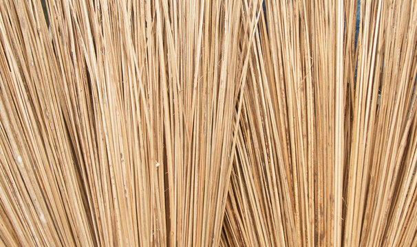 Texture of a natural coconut-leaf-rib broom