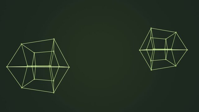 Lime tesseract geometry on a graphite background