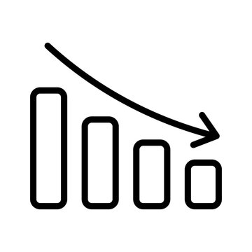 Bar chart icon with downward arrow for financial decline or loss.