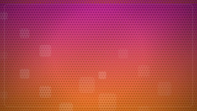 Abstract gradient background with pink and orange halftone dot pattern and floating light squares, concept for creative design, motion graphics and media