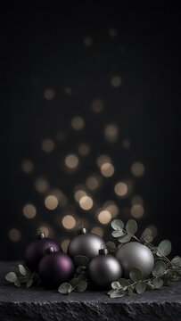 Plum and Pewter Christmas Baubles Vertical Wallpaper