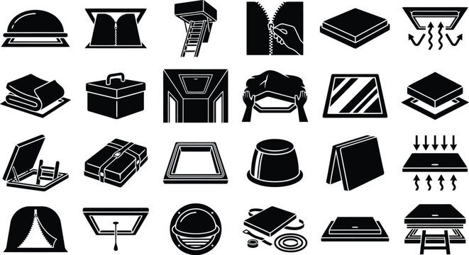 Construction Material Icons: A collection of graphic symbols representing various construction materials and elements, offering a versatile visual resource for design and engineering.