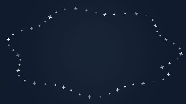 Silver stars orbiting an open midnight blue background