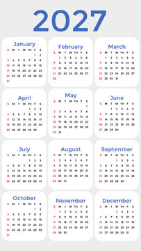 calendar 2027 blue color on gray background