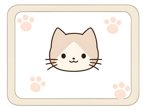 猫の顔と肉球をあしらったかわいいフレーム枠 手描き風メッセージカード用背景