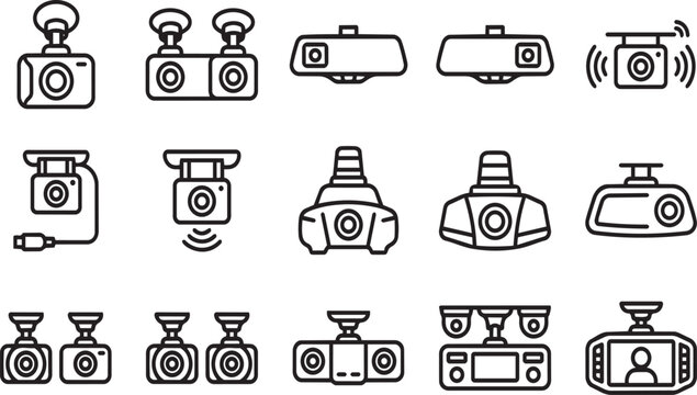Car camera icons including dash cams and rearview mirrors with cameras.
