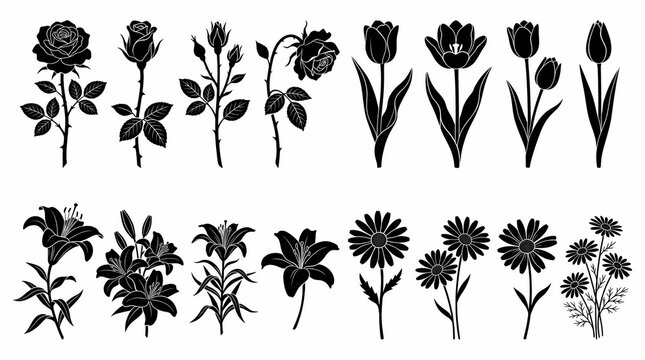 Flower silhouette set