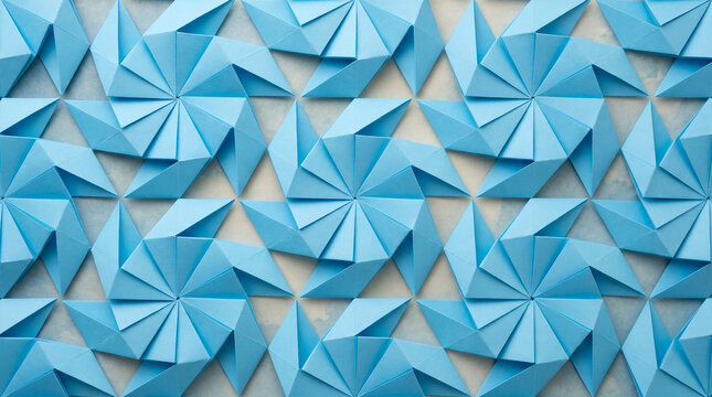 Blue Folded Paper Radial Starburst Geometric Pattern