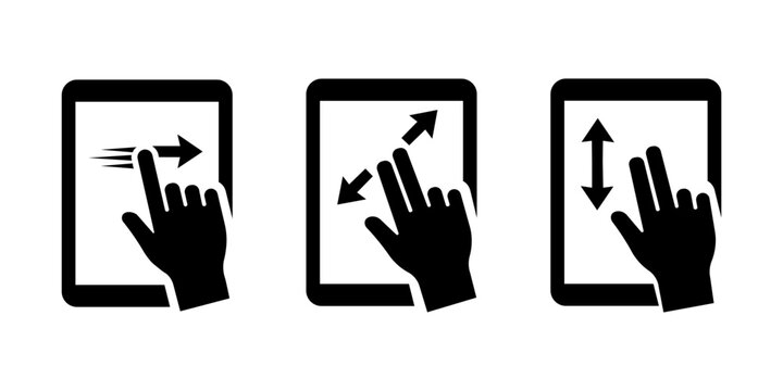 Touchscreen hand gesture icons for swipe zoom and scroll control