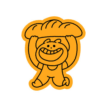 Vector Playful quirky doodle hand drawn illustration, animal mascot and character for coffee shop, cafe, food delivery, packaging, menus and stickers, line art cartoon logo design element,
