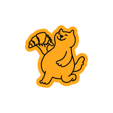 Vector Playful quirky doodle hand drawn illustration, animal mascot and character for coffee shop, cafe, food delivery, packaging, menus and stickers, line art cartoon logo design element,
