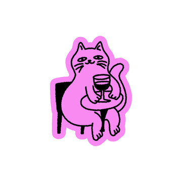 Vector Playful quirky doodle hand drawn illustration, animal mascot and character for coffee shop, cafe, food delivery, packaging, menus and stickers, line art cartoon logo design element,