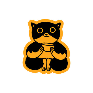Vector Playful quirky doodle hand drawn illustration, animal mascot and character for coffee shop, cafe, food delivery, packaging, menus and stickers, line art cartoon logo design element,