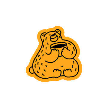 Vector Playful quirky doodle hand drawn illustration, animal mascot and character for coffee shop, cafe, food delivery, packaging, menus and stickers, line art cartoon logo design element,