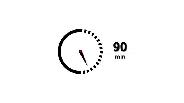 90 min clock icon animation. Clock 90-minute icon Digital and analog clock 90 minutes isolated on white background. and creating a stunning video.4k video.