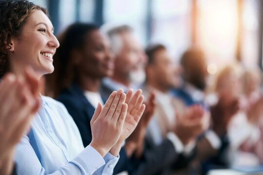 Audience members applaud during a daytime event
