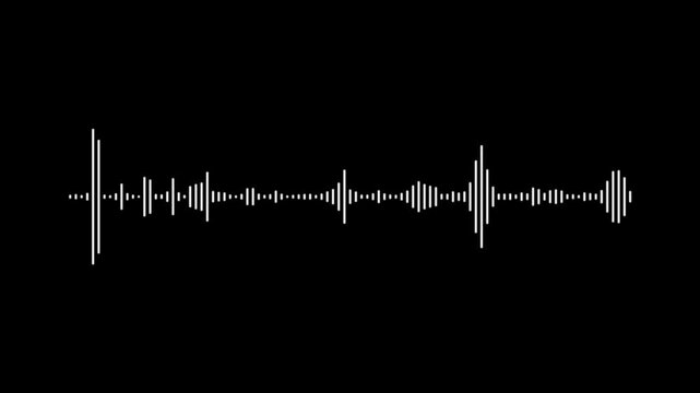 Abstract music sound wave or audio wave from isolated. White line audio wave visualization on black background. digital voice record effect, futuristic music equalizer for video overlay.
