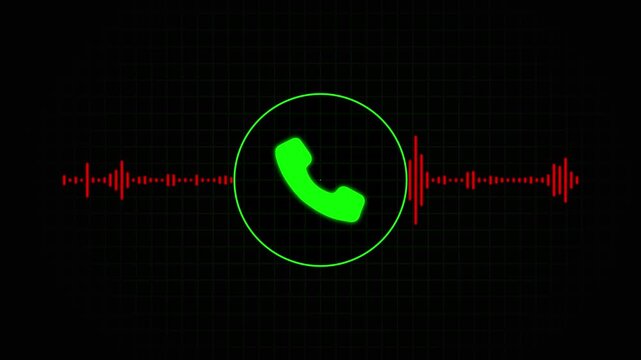 Call recording visual effect with audio spectrum animation. Minimalist Telephone call audio sound wave animation on black background. Audio, call, communication, sound, wave, waveform.