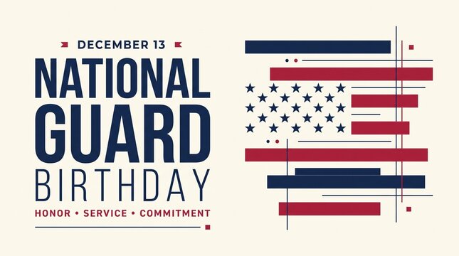 National Guard Birthday December 13 with abstract American flag graphic on light background