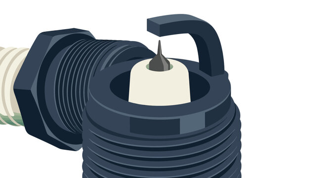 Close-up of a spark plug electrode, isolated on a white background, automotive part, internal combustion engine component