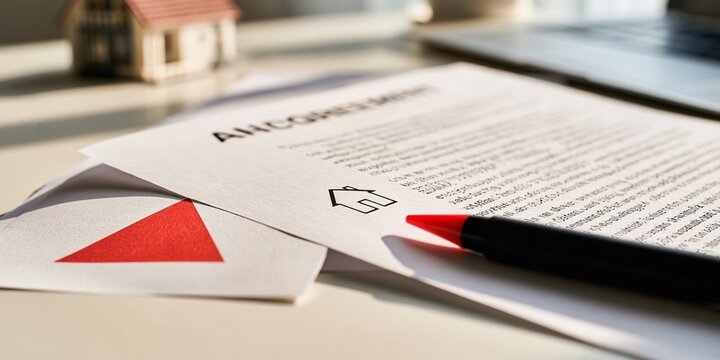 Home purchase agreement with pen and house model