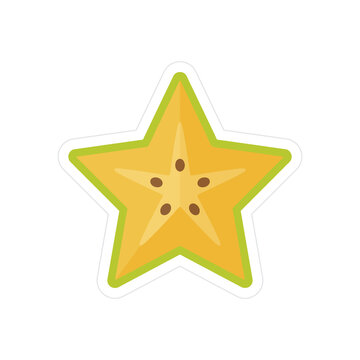 Starfruit slice icon featuring yellow and green color scheme with seeds isolated for healthy food nutrition diet wellness lifestyle graphic design projects usage.