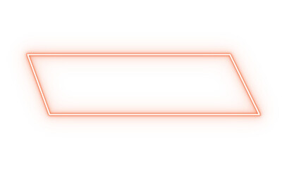 Orange neon parallelogram frame with glowing light border creates striking geometric design element for text display and modern technological branding layouts. © OFFDESIGN