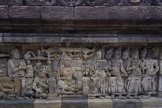 Ancient Borobudur Buddhist Stone Relief Carvings