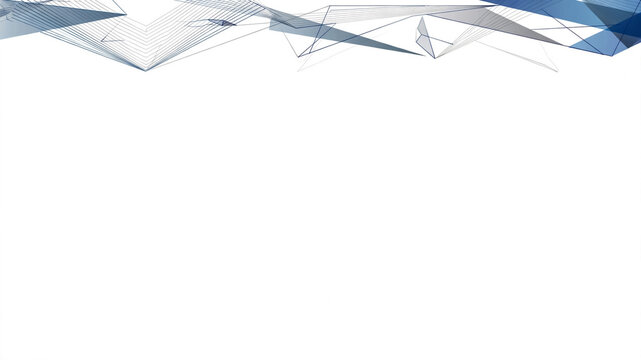 Abstract blue geometric lines forming digital network pattern on white background top border
