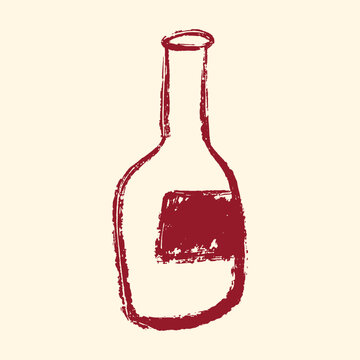 ottle with label, hand drawn crayon style doodle illustration for celebration and toast