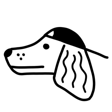 Cute dog head doodle, simple black line art hound portrait, friendly pet illustration design