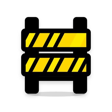 A minimalist graphic illustration of a yellow and black striped road barrier icon.