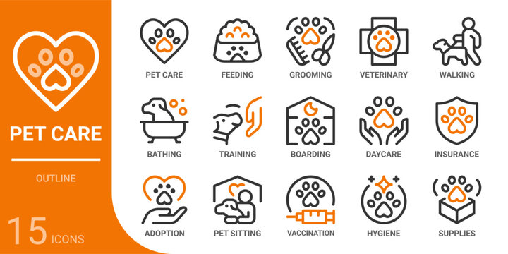 pet care outline icon collection for web, app, UI, UX, dashboard, presentation and infographic and print design