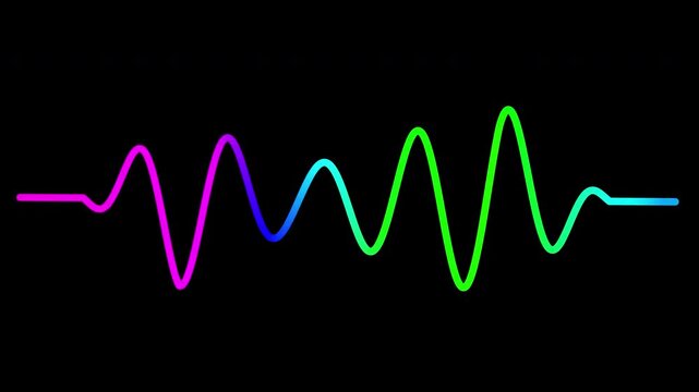 Minimalist Audio Motion Design Acoustic Signal Element. Continuous Sine Curve Waving in an Infinite Seamless Cycle of Amplitude Oscillations Against a Solid Black Background