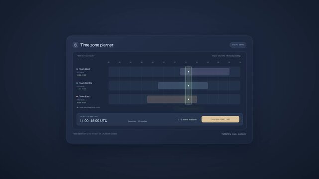 Time zone planner, digital interface and scheduling software for global business, team management and productivity. Dashboard, app and calendar with remote work, coordination and online meeting