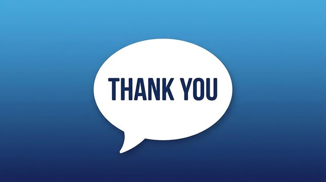 Thank you message in a speech bubble on a blurred blue background