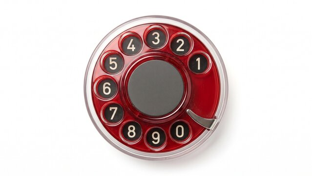 Vintage rotary telephone dial mechanism showing numbers zero through nine on white background