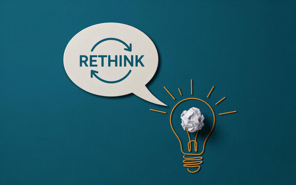 Rethink Concept with Speech Bubble and Brain Light Bulb Illustration