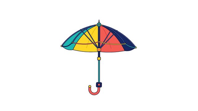 Colorful Automatic Umbrella Seamless Loop Opening Closing Ribs Runner Locking Collar Release Button Turquoise Yellow Coral Navy Flat Vector Animation