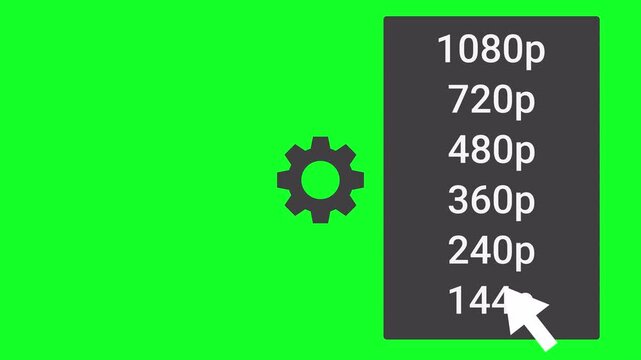 Animated Video Resolution Settings Menu with Gear Icon, 1080p 720p 480p 360p 240p 144p Quality Options
