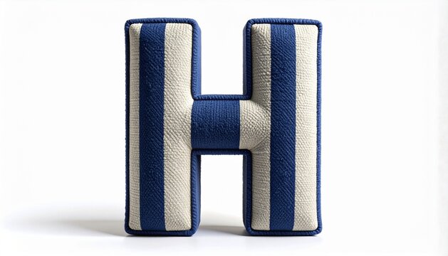 3D Striped Fabric Letter H Cushion Upholstery Alphabet Isolated on White Background