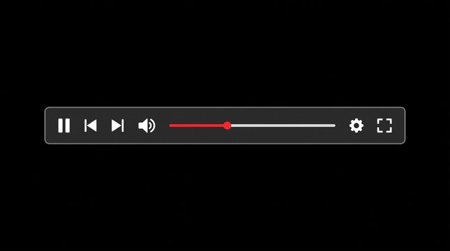 Video player control bar with play pause and volume slider icons