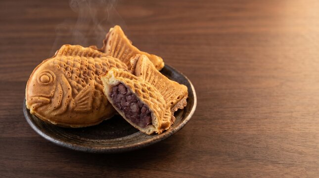 粒あんの断面と香ばしい焼き色が伝わるたい焼き